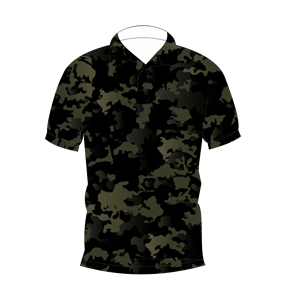 Polo pour homme noir vert foncé camouflage à manches courtes, t-shirt de golf décontracté imprimé - Product Image 4