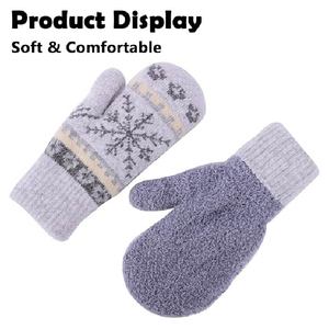 Gants d'hiver personnalisés pour femmes, en tricot épais, doublés de fourrure sherpa, avec poignets, imperméables, en acrylique/coton, longueur poignet, pour activités de plein air et neige - Product Image 4
