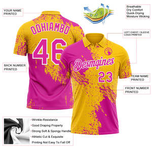 Camiseta de Fútbol Sublimada Personalizada, Amarillo Rosa, Nombre del Equipo 00, Secado Rápido, Unisex, Adulto, Manga Corta, Cuello Camisero - Product Image 3