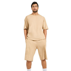 Conjunto de Camiseta y Pantalones Cortos de Dos Piezas para Hombre, Talla Grande, 100% Algodón, Ligero, Informal, de Verano, con Logotipo Personalizado - Product Image 3