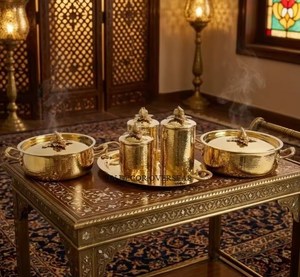 หม้อตุ๋นรัฟโฟนีคุณภาพสูง เกรดพรีเมียม ชุบทองบนสแตนเลสสตีล ดีไซน์หรูหรา ตีขึ้นรูปด้วยมือ ใช้ได้กับเตาแก๊สและเตาแม่เหล็กไฟฟ้า เหมาะสำหรับงานแต่งงานและตกแต่งบ้าน - Product Image 2