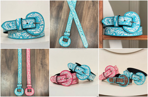 เข็มขัดหนังหัวเข็มขัดโค้งมนแบบกว้างทำมือสำหรับผู้หญิงเข็มขัดตะวันตกลายดอกไม้สีเขียวขุ่นทนทานสวมใส่สบายทันสมัย - Product Image 3