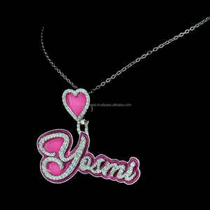 Personalizado Hip Hop Real S925 colgante de plata VVS D Moissanite diamante Color Rosa esmalte noche brillo letra colgante - Product Image 3