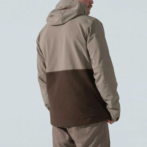 Chaqueta de Forro Polar Beige con Capucha para Hombre, Estilo Casual con Media Cremallera, para Otoño, Cortavientos, Ajuste Regular, Exterior de Poliéster con Bloques de Color - Product Image 4