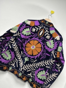 Hand Embroidery Suzani Woven Velvet <b>Bomber</b> <b>Jacket</b> Boho Regular <b>Vintage</b> Style Floral Breathable Colorful Unique Embroidery - Product Image 4