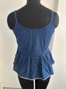 Camisola de encaje transpirable para mujer, top peplum azul con lunares, sin mangas, con tirantes finos, blusa corta informal de verano a la moda - Product Image 3