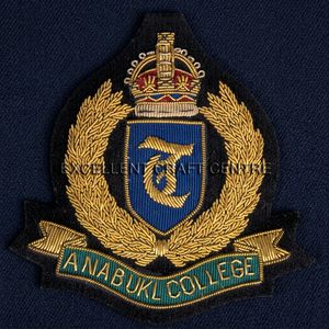 Anabukl College Embroidered Cap Badge <b>Sew</b>-On Fabric Patch With Crown And Laurel Wreath For Uniform Garment - Product Image 6