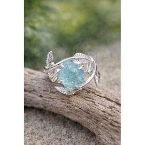 Natural Raw Aquamarine Leaf Wrap <b>Ring</b> Handmade Silver plated Adjustable Nature Inspired <b>Statement</b> <b>Ring</b> for Women - Product Image 3