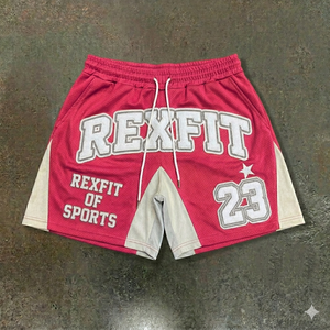 กางเกงขาสั้นกีฬาผู้ชายสีพื้นผ้าตาข่ายแบบสวมใส่สบาย รุ่น REXFIT SPORTS กางเกงบาสเก็ตบอลระบายอากาศได้ดี ชุดออกกำลังกาย ผลิตโดย OEM - Product Image 1