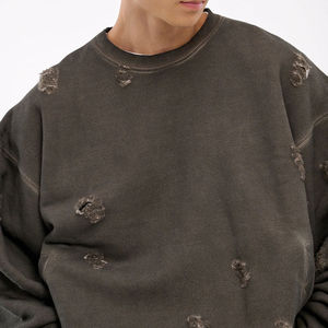 Nouvelle Arrivée Sweat-shirt Homme Oversize Col Rond Brodé Doublé 100% Coton French Terry Lavé Effet Vieilli Hiver - Product Image 2