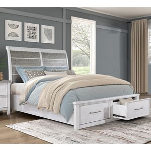 Letto matrimoniale classico con piattaforma e contenitore nel pedicotto, finitura bianco antico e grigio, mobile in legno, 1 pz - Product Image 1