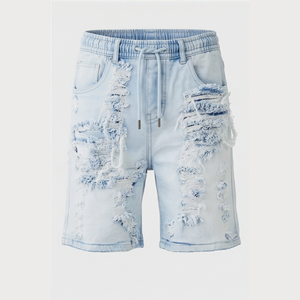 Shorts en jean déchirés à taille haute pour homme, en coton léger, style décontracté d'été, coupe droite - Product Image 2