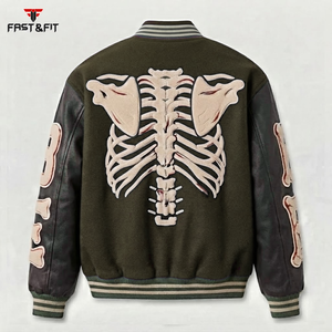 Custom Logo Canvas Varsity Jacket for <b>Men</b> Street Style <b>Black</b> Embroidery Breathable Windproof 100% Cotton - Product Image 2