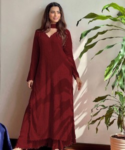 Maroon Cotton Kurta For Women <b>Floor</b>-Length Loose Fit Traditional Ethnic Wear India Pakistan Casual All Seasons Style 62914 BE-17 - Product Image 1