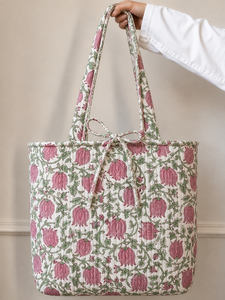 High End Handmade Quilted Cotton Tote <b>Bag</b> Pink Coastal Seashell Print <b>Large</b> Shopping <b>Beach</b> Travel Shoulder Carryall Gift - Product Image 3