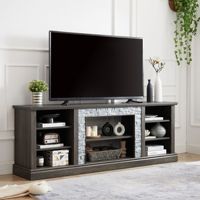 Meuble TV moderne avec grand rangement, console multimédia en faux pierre empilée, table TV M Console