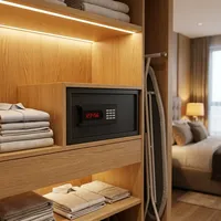 Coffre-fort numérique pour hôtel 2026 avec serrure électronique à code, en acier noir, durable, accès par clé, 1,5 mm (porte) / 2 mm (corps) EM-1942-BC
