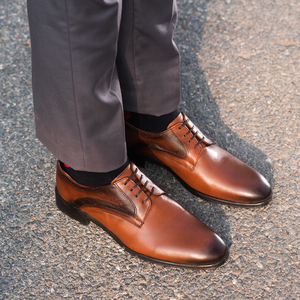 Men’s Classic Designer Leather Dress Shoes in Bold Brown All Seasons Formal Wear - Leather Shoes Brown - Product Image 1