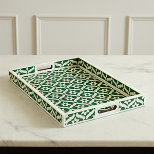 Luxury Eid Ramadan Round Bone Inlay <b>MOP</b> Serving Tray Set with <b>Handles</b> | Decorative Storage Trays by Royal Artisans - Product Image 4