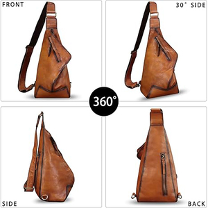 Sac bandoulière vintage en cuir véritable avec sangle d'épaule arquée détachable, pochette de chasse unisexe - Product Image 5