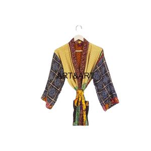 Kimono de lujo Vintage hecho a mano, bata de baño larga de seda, Maxi, cierre de cintura elástica, ropa de dormir Sari étnica reciclada - Product Image 3