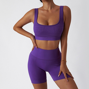 Conjunto Deportivo de 2 Piezas para Mujer, Yoga, Gimnasio, Fitness, Sólido, Antiarrugas, Transpirable, Spandex/Nailon, Cintura Elástica Alta, con Logotipo Personalizado - Product Image 1