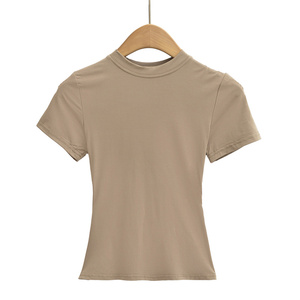 Camiseta de algodón puro con cuello redondo para mujer, novedad 2026, top de manga corta con logo personalizado, top de punto a rayas con hombros descubiertos, camisa de otoño. - Product Image 3