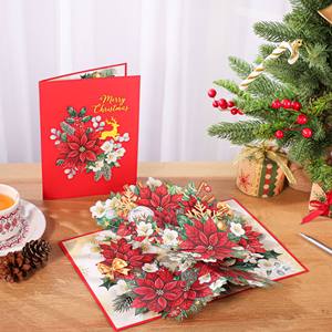Carte de vœux pop-up florale de Noël Viet-craft, en carton découpé, motif poinsettia et flocon de neige, impression numérique, rectangulaire - Product Image 2