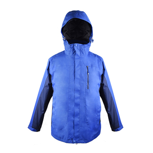 Unisex Blue Hooded <b>Waterproof</b> Hard Shell <b>Jacket</b> Zip Fly Stand Collar Regular Fit Adult Winter Outdoor Wear Solid Color Polyester - Product Image 1