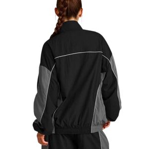 Black <b>Womens</b> Polyester Windbreaker <b>Jacket</b> Custom Logo Letter Print Full Zip High Neck <b>Lightweight</b> Outdoor Streetwear OEM Apparel - Product Image 2