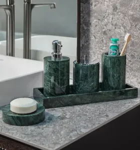 Elegante Juego de Accesorios de Baño de Mármol Verde Ecológico, Duradero e Impermeable, Dispensador de Jabón, Portacepillos de Dientes, Accesorios de Baño de Lujo - Product Image 1