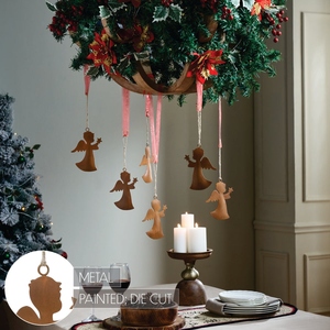 Handmade Brown Metal Angel Silhouette Ornament Holding A <b>Star</b> Featuring A Jute Twine Hanging Loop Ideal Holiday <b>Decoration</b> - Product Image 3