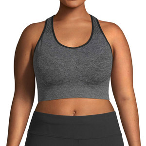 Sujetador deportivo para mujer, gris melange, espalda cruzada, cuello redondo, soporte medio, para yoga, transpirable, sin costuras, diseño liso - Product Image 1