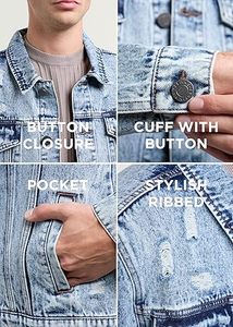 <b>Men's</b> Light Blue Denim <b>Jacket</b> Casual Washed Cotton Loose Fit Turn-down Collar Single Breasted Regular Sleeve - Product Image 6