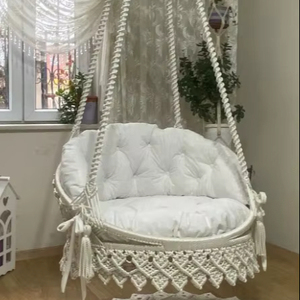 Macrame white <b>swing</b>, <b>swing</b> chair,Handmade <b>swing</b>,housewarming gift,macrame decorasion,macrame chair,Macrame <b>hammock</b> chair - Product Image 1