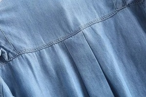 Chemise en jean à volants, manches longues, col rabattu, coupe ample, décontractée, pour l'été, écologique, séchage rapide, polyester respirant, pour femme - Product Image 2
