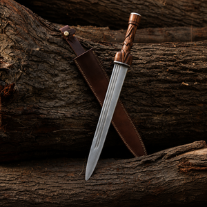 Couteau de chasse à lame fixe de qualité industrielle, fait main, OEM personnalisé, pointe de lance, acier inoxydable, manche en bois, cuir, style Viking - Product Image 1