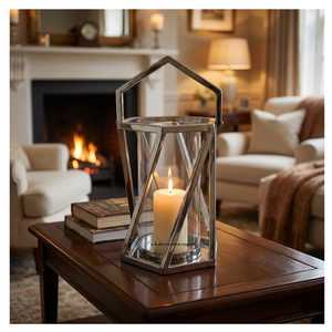 High-Quality Polished Metal Tabletop <b>Lantern</b> with Glass Chimney Glass <b>Lantern</b> for <b>Indoor</b> Luxury Decoration - Product Image 4