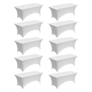 Tovaglia Elasticizzata in Spandex Bianco da 2,4 m per Eventi, Confezione da 10, Resistente alle Pieghe, Lavabile, Copritavolo Aderente - Product Image 1