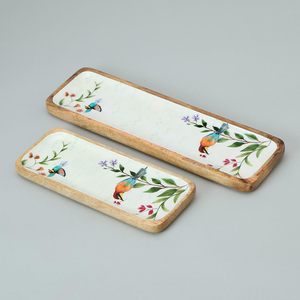 Prime Color Classical Design Print Rectangular Wooden Serving <b>Tray</b> Fine Quality Durable Shiny Wooden Dessert <b>Tray</b> for Snacks - Product Image 3