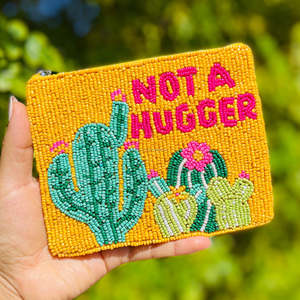 Monedero de Cactus Natural Hecho a Mano con Cuentas, con Cierre de Cremallera, con Frase Divertida y Sarcástica 'No Abrazador', Bordado, para Viaje, Monedas y Fiesta - Product Image 4