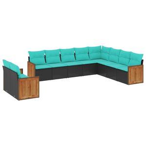 Juego de Sofás de Patio de 10 Piezas en Poliratán Negro con Cojines, Elegante Colección de Muebles para Exteriores - Product Image 2