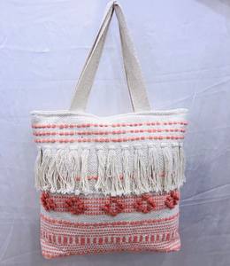 Sac fourre-tout en coton écologique avec fermeture éclair et broderie, style vintage, réutilisable pour la plage et l'usage quotidien - Product Image 3