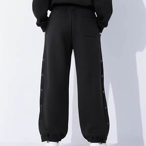 Premium Women's Black Snap Button Sweatpants Loose Fit Heavyweight Streetwear Joggers Adjustable Hem Casual Fashion Trousers - Product Image 2