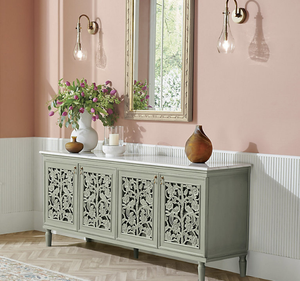 Aparador de Madera de Caoba Maciza Tallada de Lujo con Panel Decorativo y Tapa de Mármol, 4 Cajones, Estilo Contemporáneo para Sala de Estar o Dormitorio - Product Image 6