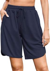 Orha International Women's Summer Casual Fleece Solid Sweat Shorts Mid Waist Elastic <b>Drawstring</b> Design Pockets Regular Fit - Product Image 2