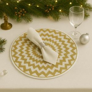 NEHA ENTERPRISES Geometric Embroidery Beaded Floral <b>Place</b> <b>Mat</b> Gold White Woven Polyester Eco-Friendly Handmade Luxury Modern - Product Image 1