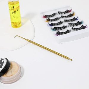 อุปกรณ์ยกขนตาแบบสองด้านสีทอง พร้อมแปรงปัดขนตาและตะขอสำหรับยกขนตา - Product Image 4