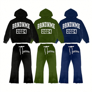 Ensemble sweat à capuche évasé vintage en tissu tissé pour l'hiver, style streetwear moderne, avec logo brodé patchwork personnalisé, qualité professionnelle - Product Image 1