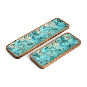 Bandeja Rectangular con Diseño de Spirea en Madera de Mango, Ideal para Aperitivos, Frutas y Postres, Hecha a Mano, Elegante y Decorativa para Hotel y Cafetería - Product Image 1